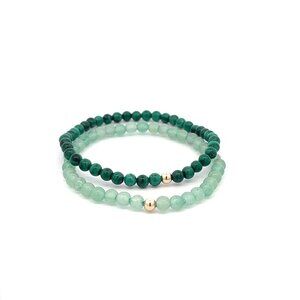 Malachite & Aventurine Gemstone Stretch Bracelet with 14K Gold Accent Bead Handm